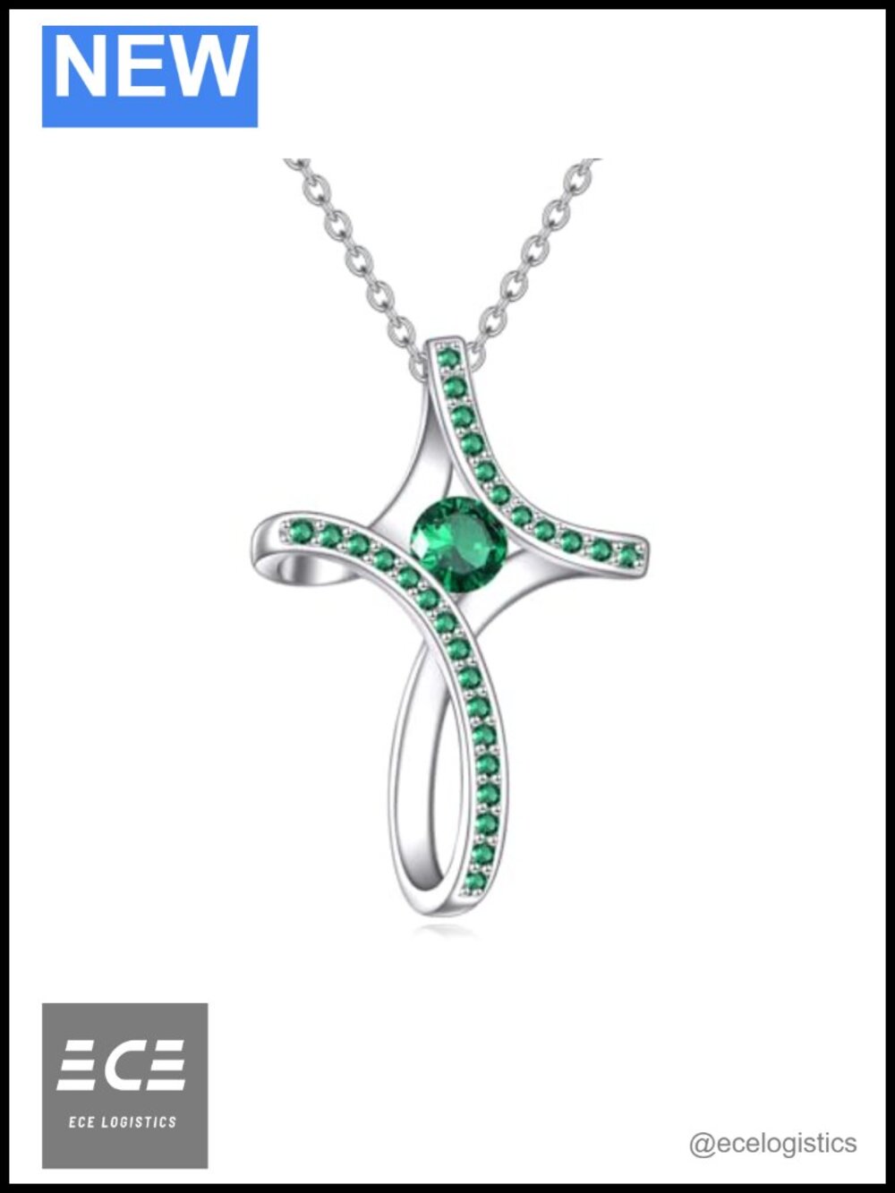 925 Sterling Silver Cross Necklace May Emerald Birthstone Pendant Jewelry Gift